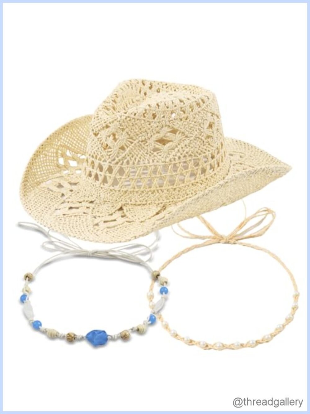 Straw Cowboy Hat Women Western Beach Shapeable Brim 2 Bands